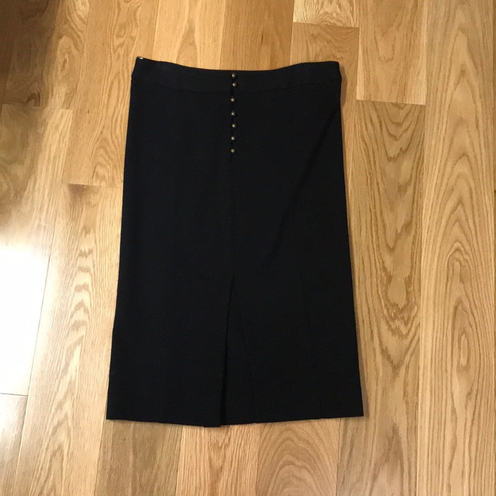 Black Wool J Crew Pencil Skirt with Brass Buttons